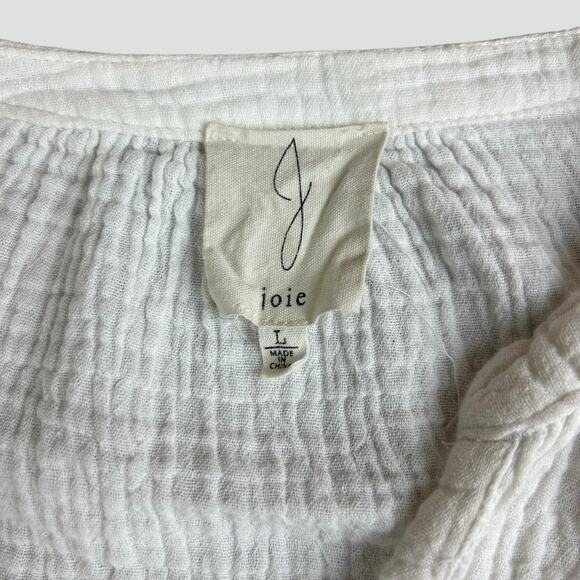 J by Joie Top women Sze Large White Gauzy Cotton Coastal Boho 3/4 Sleeves Blouse - Picture 8 of 11